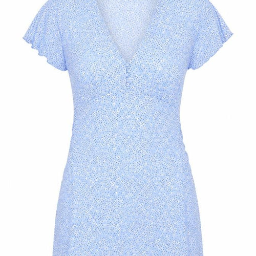 Mango Womens Blue Geometric Viscose Mini Size M V-Neck Pullover