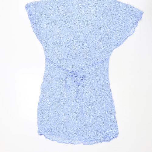 Mango Womens Blue Geometric Viscose Mini Size M V-Neck Pullover