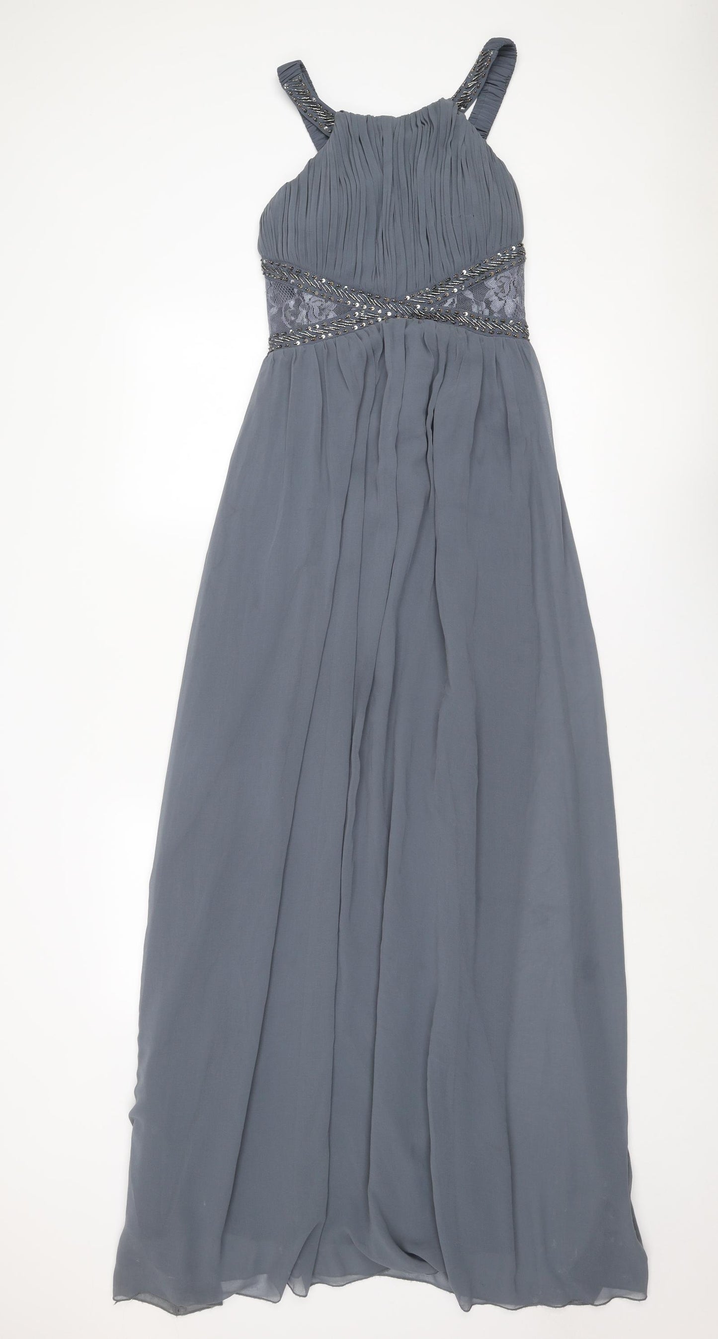 Little Mistress Womens Grey Polyester Ball Gown Size 12 Round Neck Pullover