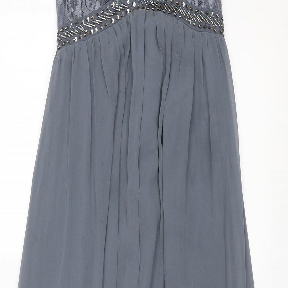 Little Mistress Womens Grey Polyester Ball Gown Size 12 Round Neck Pullover