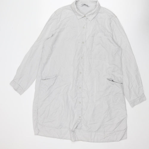 Zara Womens Grey Lyocell Shirt Dress Size XL Collared Button