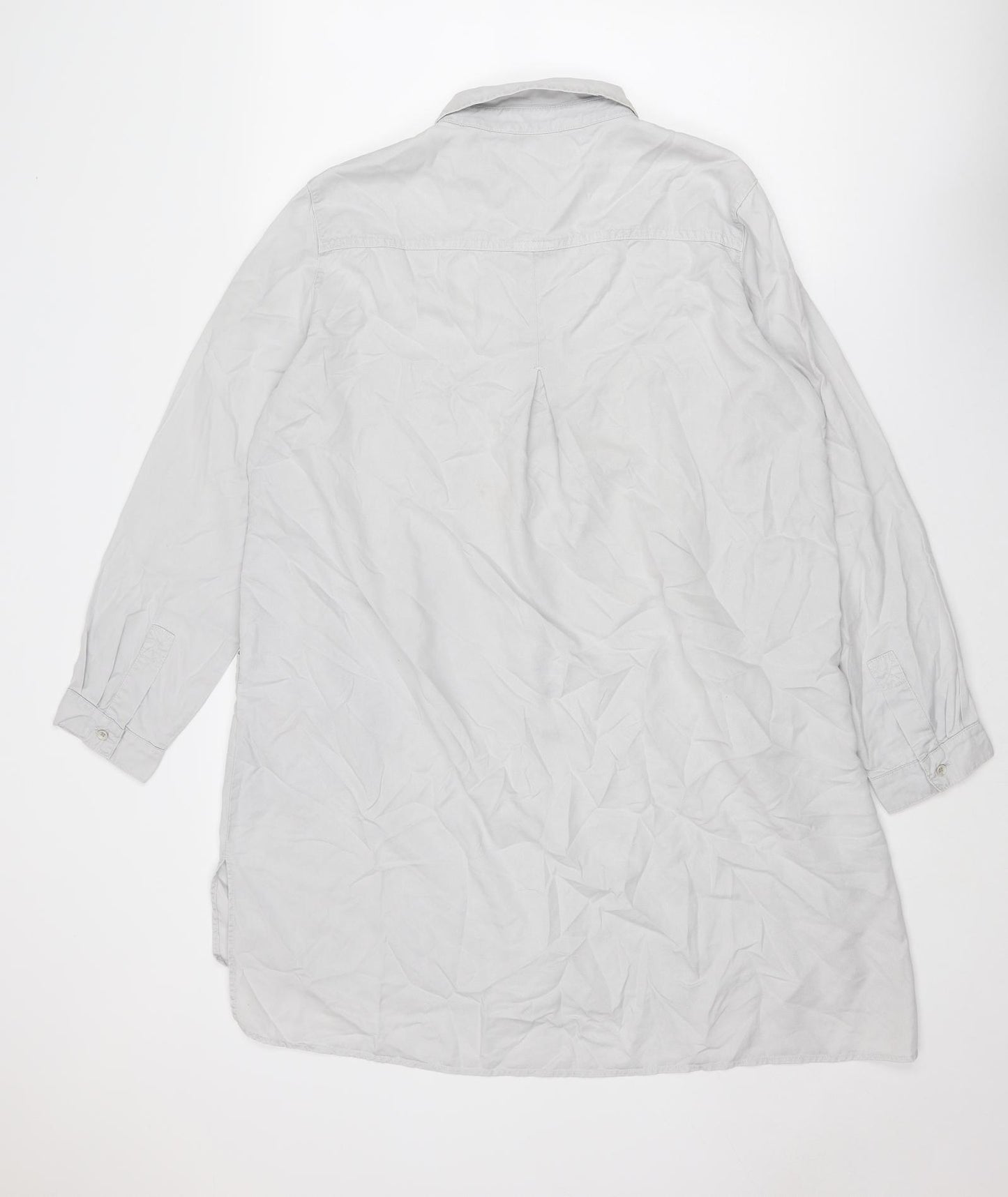 Zara Womens Grey Lyocell Shirt Dress Size XL Collared Button