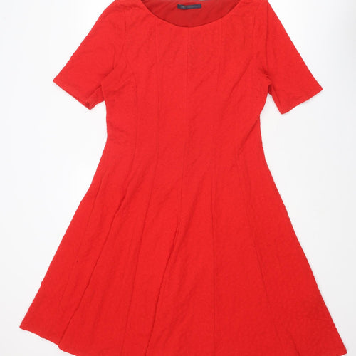 Marks and Spencer Womens Red Polyester Skater Dress Size 14 Round Neck Pullover