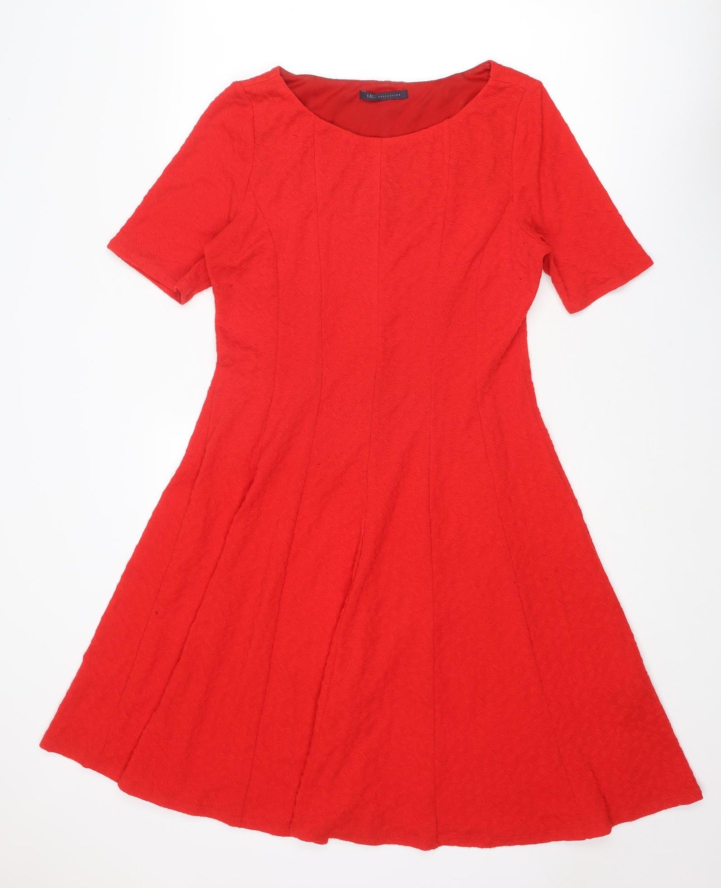 Marks and Spencer Womens Red Polyester Skater Dress Size 14 Round Neck Pullover