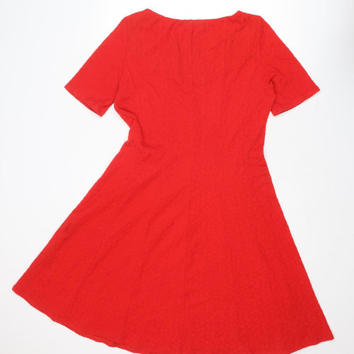 Marks and Spencer Womens Red Polyester Skater Dress Size 14 Round Neck Pullover