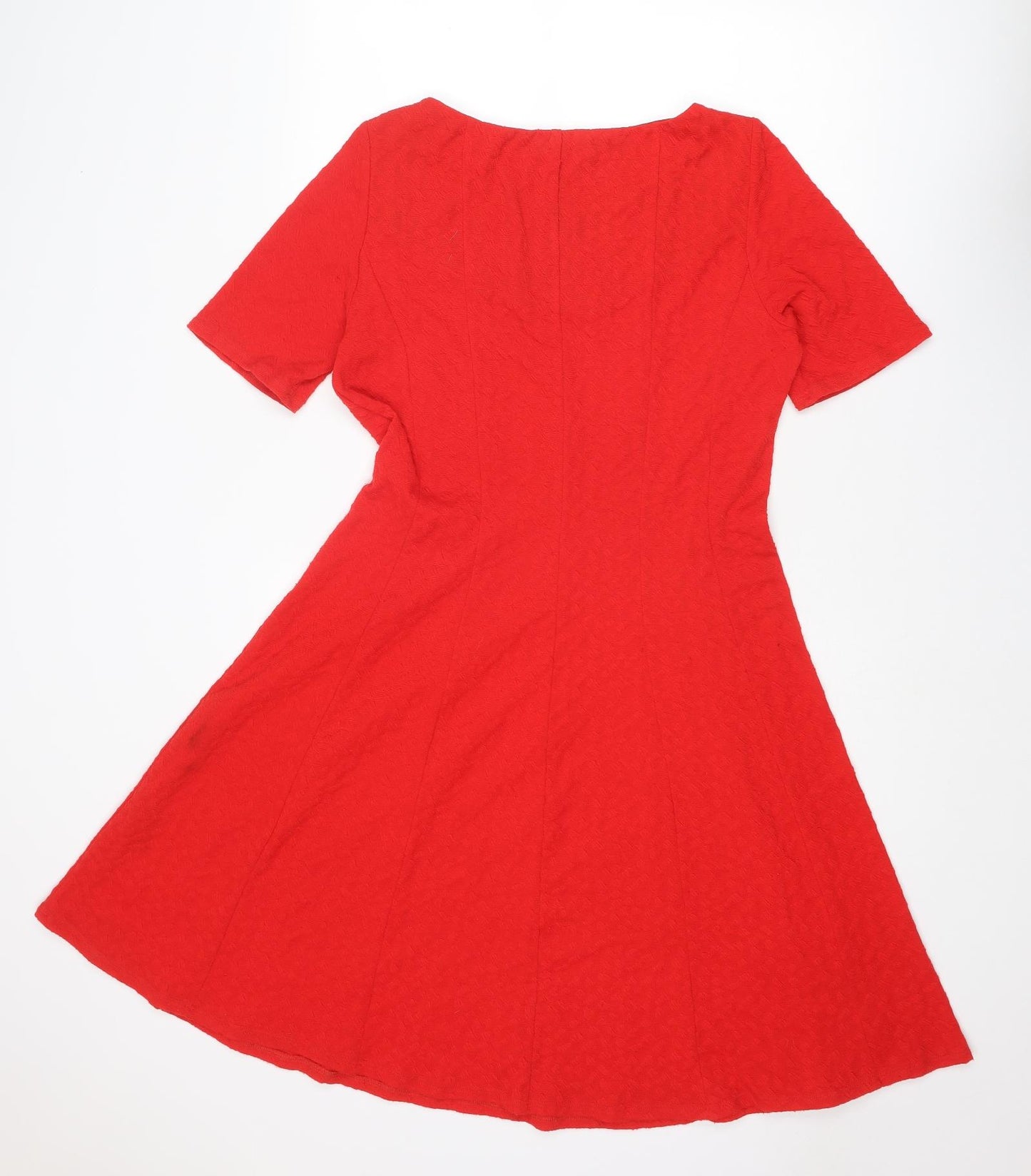 Marks and Spencer Womens Red Polyester Skater Dress Size 14 Round Neck Pullover