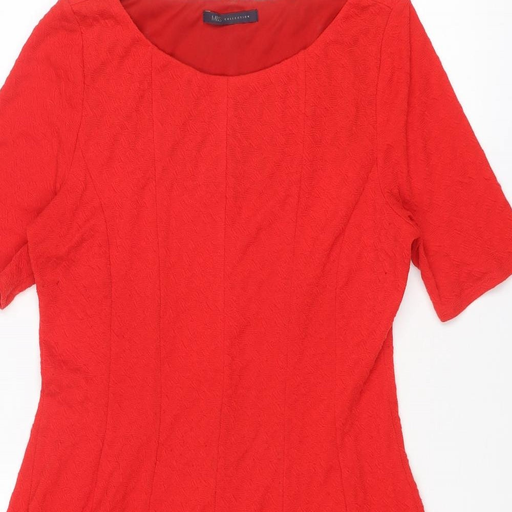 Marks and Spencer Womens Red Polyester Skater Dress Size 14 Round Neck Pullover