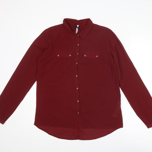 Stradivarius Womens Red Polyester Basic Button-Up Size M Collared