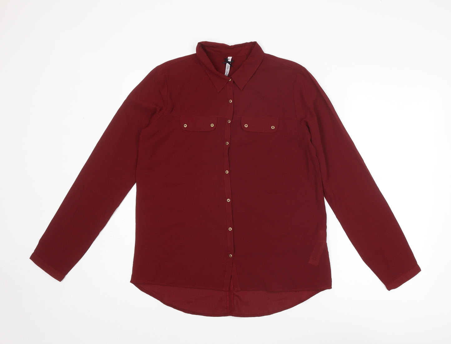 Stradivarius Womens Red Polyester Basic Button-Up Size M Collared