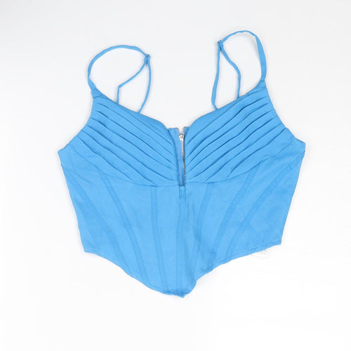 PRETTYLITTLETHING Womens Blue Polyester Cropped Tank Size 8 V-Neck