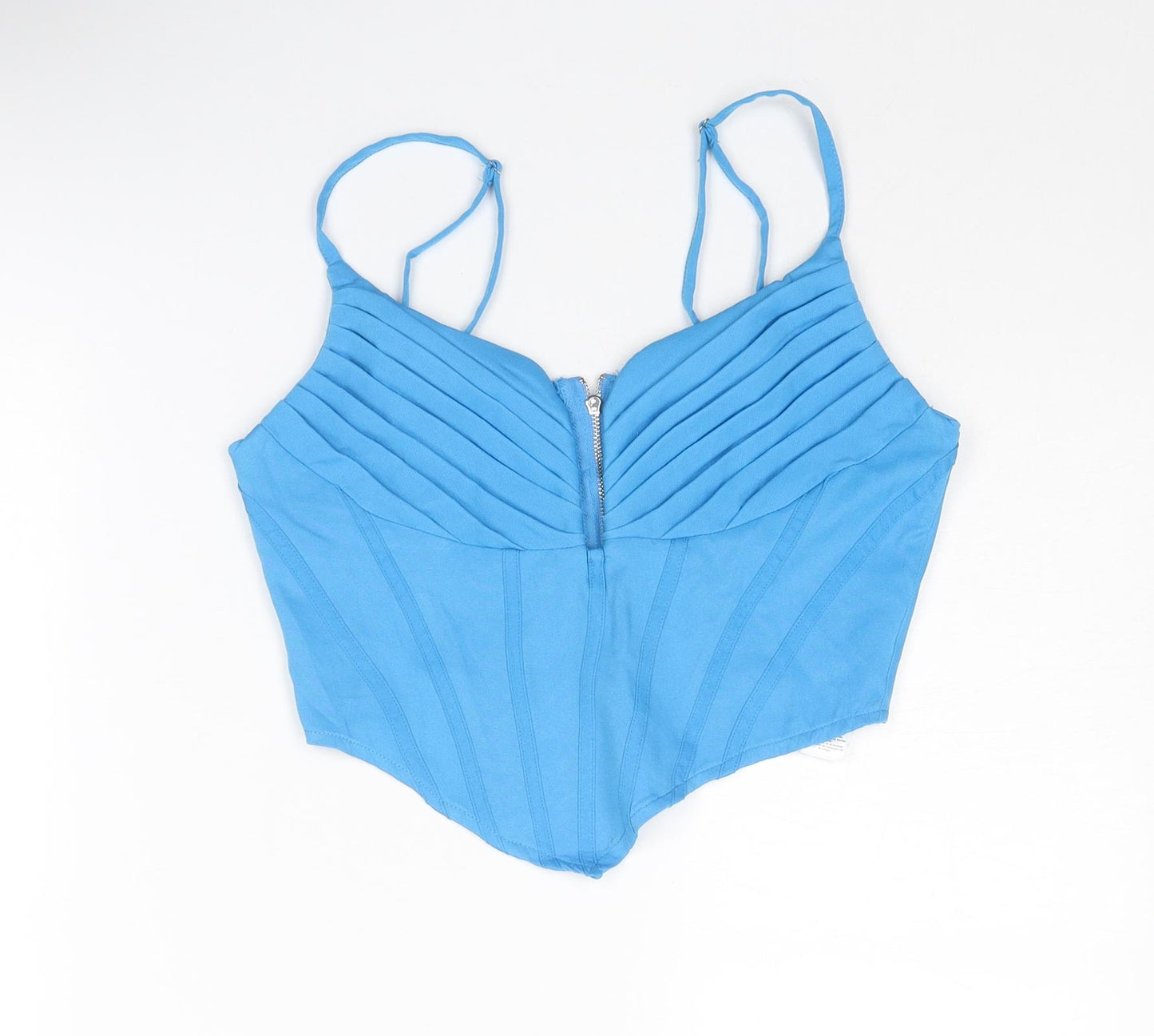 PRETTYLITTLETHING Womens Blue Polyester Cropped Tank Size 8 V-Neck