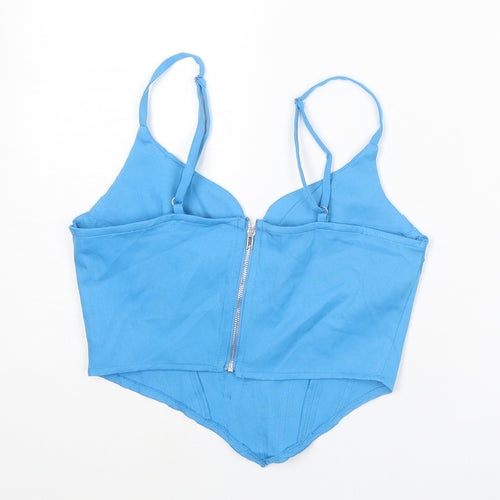 PRETTYLITTLETHING Womens Blue Polyester Cropped Tank Size 8 V-Neck