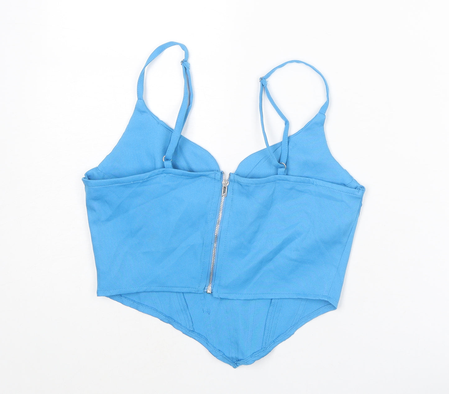 PRETTYLITTLETHING Womens Blue Polyester Cropped Tank Size 8 V-Neck