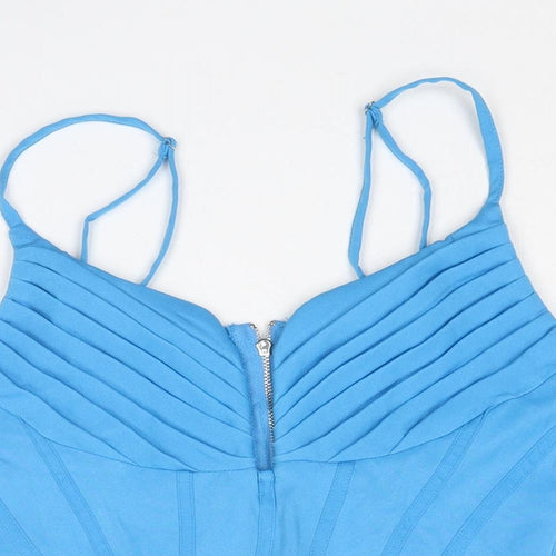 PRETTYLITTLETHING Womens Blue Polyester Cropped Tank Size 8 V-Neck