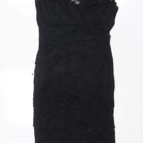 Marina Womens Black Geometric Nylon Shift Size 8 V-Neck Pullover