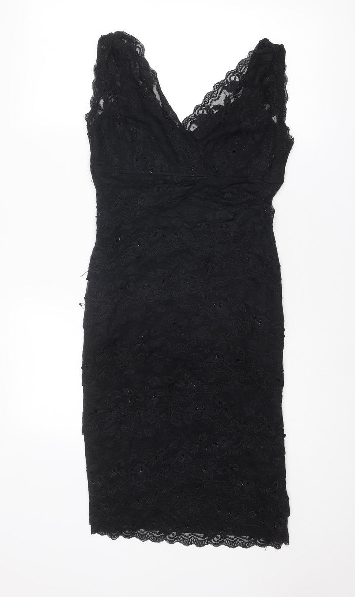 Marina Womens Black Geometric Nylon Shift Size 8 V-Neck Pullover