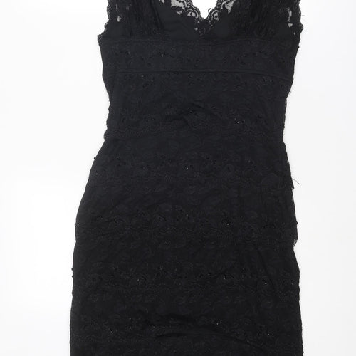 Marina Womens Black Geometric Nylon Shift Size 8 V-Neck Pullover
