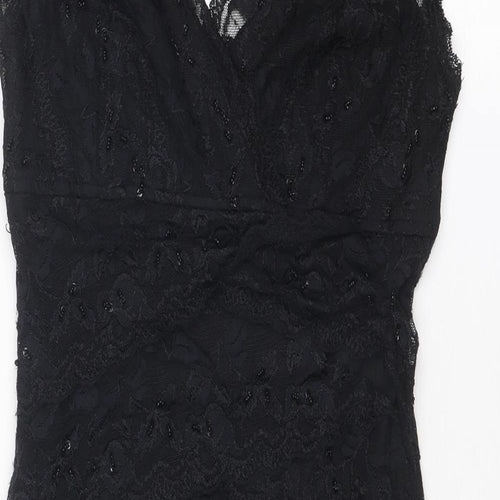 Marina Womens Black Geometric Nylon Shift Size 8 V-Neck Pullover