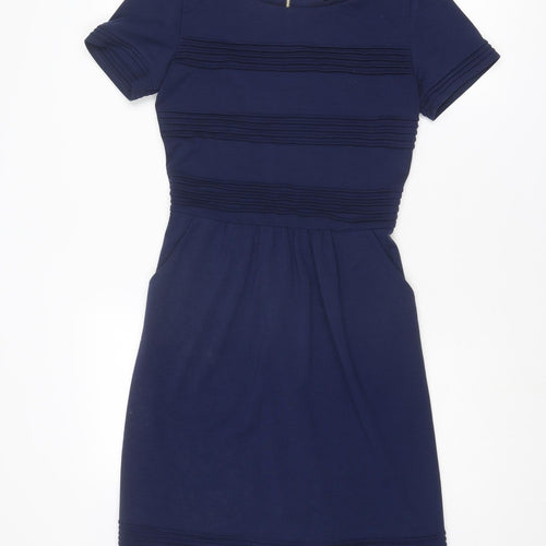 Uttam Boutique Womens Blue Polyester A-Line Size 8 Round Neck Zip