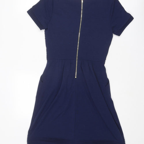 Uttam Boutique Womens Blue Polyester A-Line Size 8 Round Neck Zip