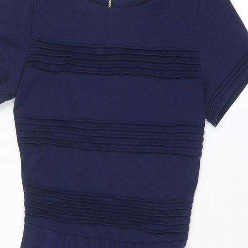 Uttam Boutique Womens Blue Polyester A-Line Size 8 Round Neck Zip