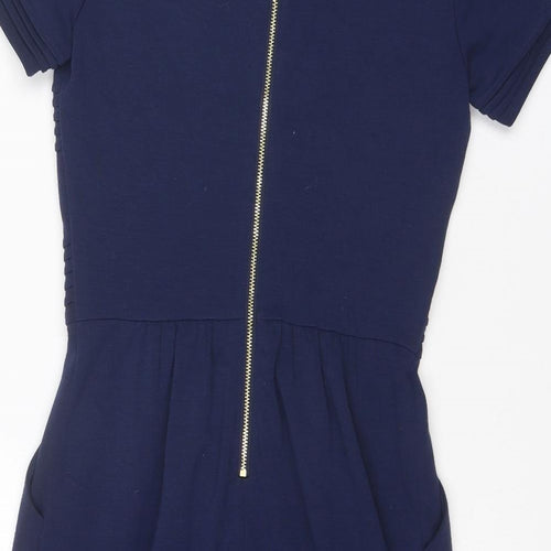 Uttam Boutique Womens Blue Polyester A-Line Size 8 Round Neck Zip