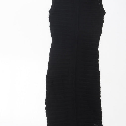 Bershka Womens Black Striped Viscose Bodycon Size XS Round Neck Pullover