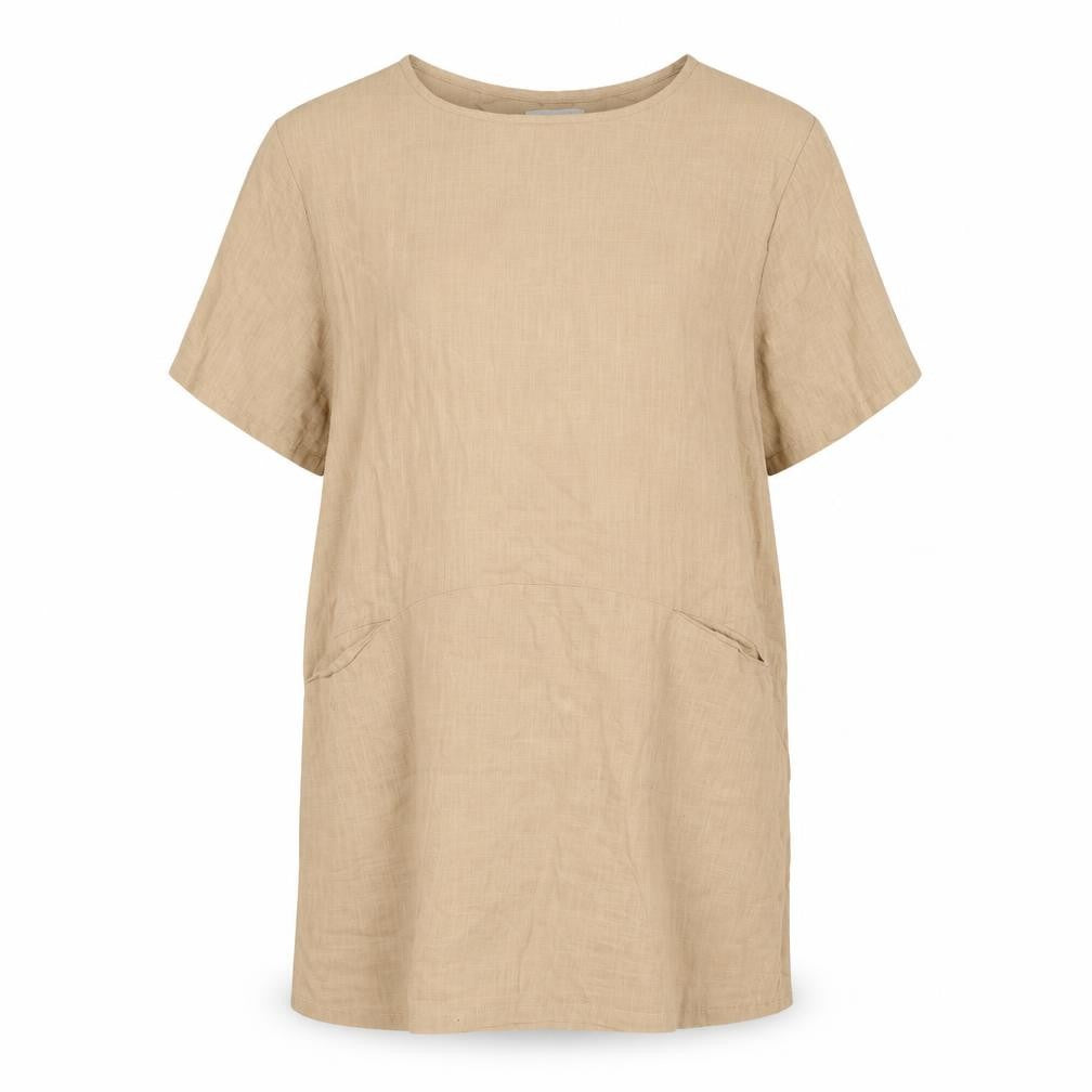 Front view of Blue Vanilla women’s beige cotton a-line, size S, round neck pullover -, size S-m