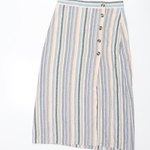 New Look Womens Multicoloured Striped Viscose A-Line Skirt Size 6 Button