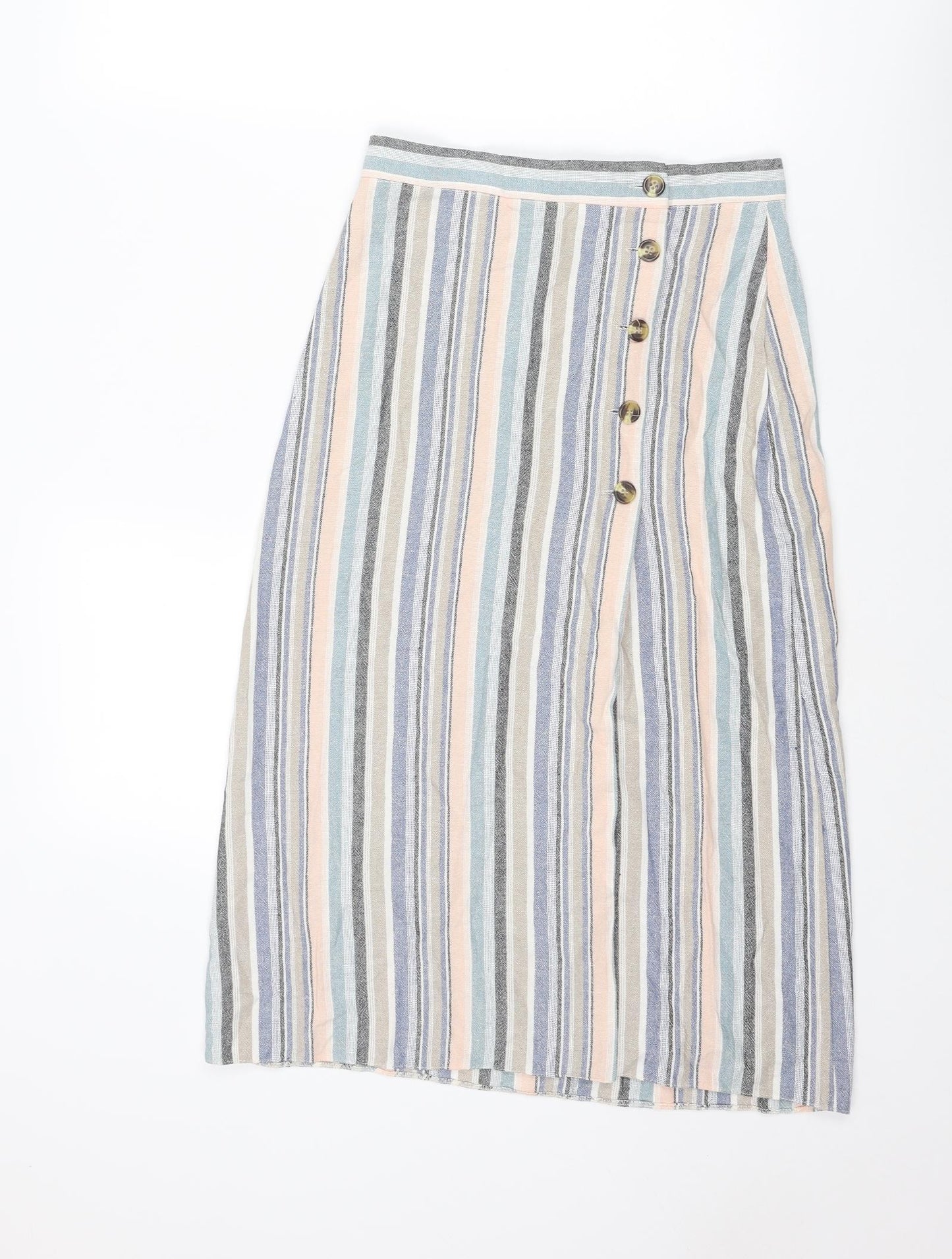 New Look Womens Multicoloured Striped Viscose A-Line Skirt Size 6 Button