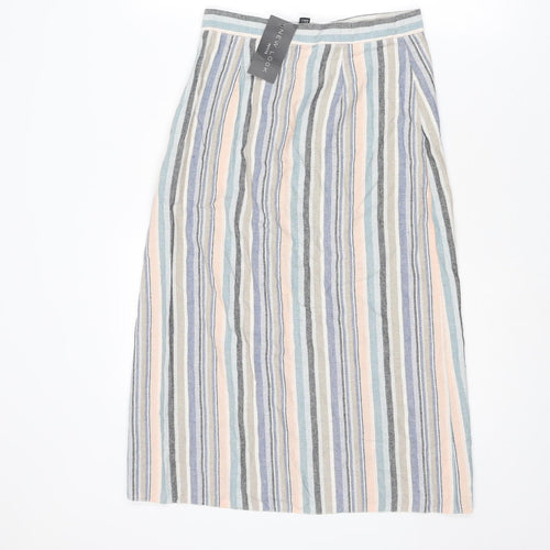 New Look Womens Multicoloured Striped Viscose A-Line Skirt Size 6 Button