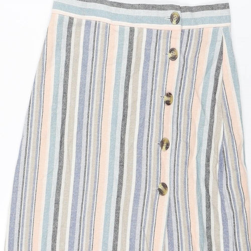New Look Womens Multicoloured Striped Viscose A-Line Skirt Size 6 Button