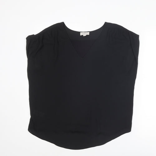 LOFT Womens Black Viscose Basic Blouse Size L Boat Neck