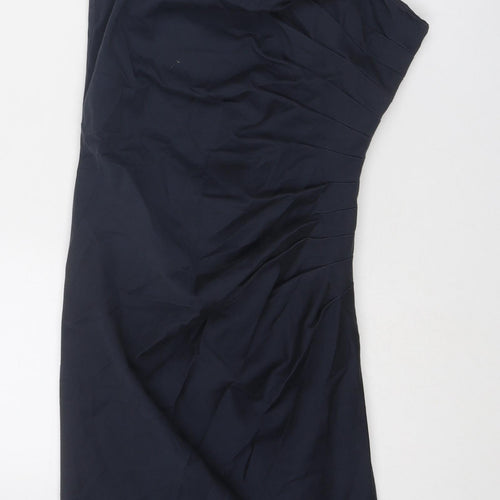 Warehouse Womens Blue Cotton Pencil Dress Size 10 Off the Shoulder Zip