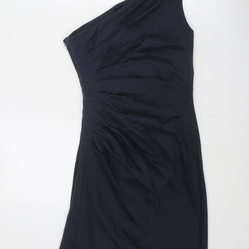 Warehouse Womens Blue Cotton Pencil Dress Size 10 Off the Shoulder Zip