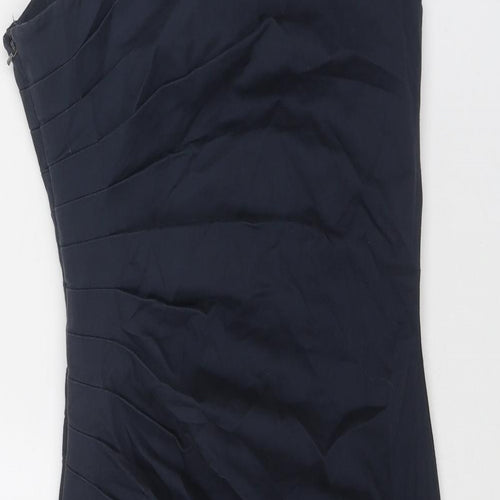 Warehouse Womens Blue Cotton Pencil Dress Size 10 Off the Shoulder Zip