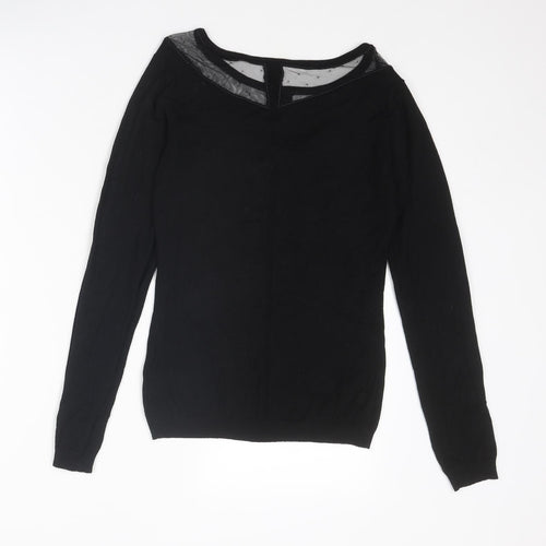 GUESS Womens Black Boat Neck Viscose Pullover Jumper Size 12