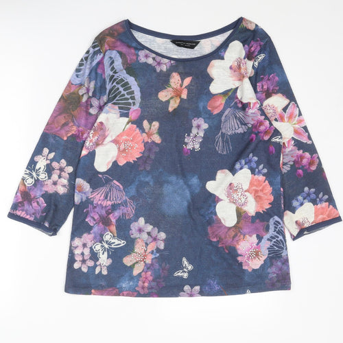 Dorothy Perkins Womens Blue Floral Polyester Basic Blouse Size 14 Boat Neck