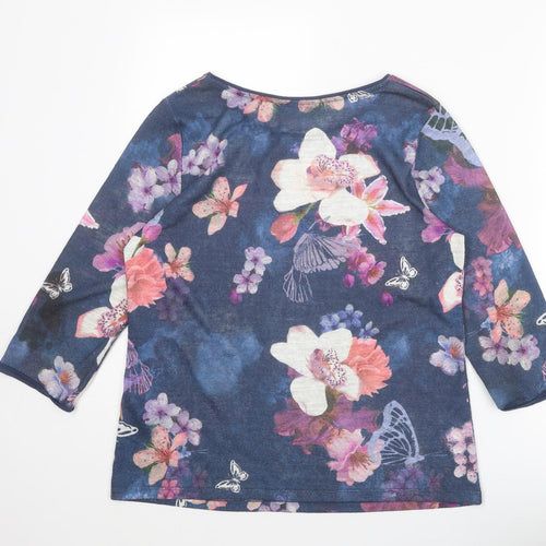 Dorothy Perkins Womens Blue Floral Polyester Basic Blouse Size 14 Boat Neck