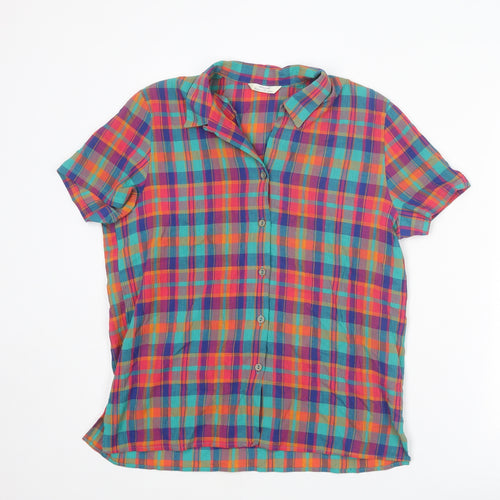 St Michael Womens Multicoloured Plaid Cotton Basic Button-Up Size 12 Collared