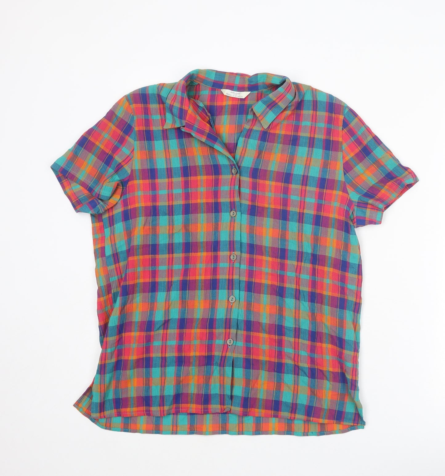 St Michael Womens Multicoloured Plaid Cotton Basic Button-Up Size 12 Collared