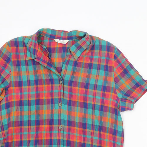 St Michael Womens Multicoloured Plaid Cotton Basic Button-Up Size 12 Collared
