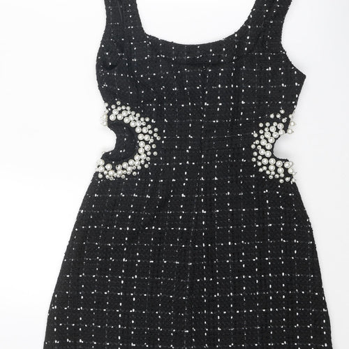 Zara Womens Black Polyester Mini Size S Round Neck Zip