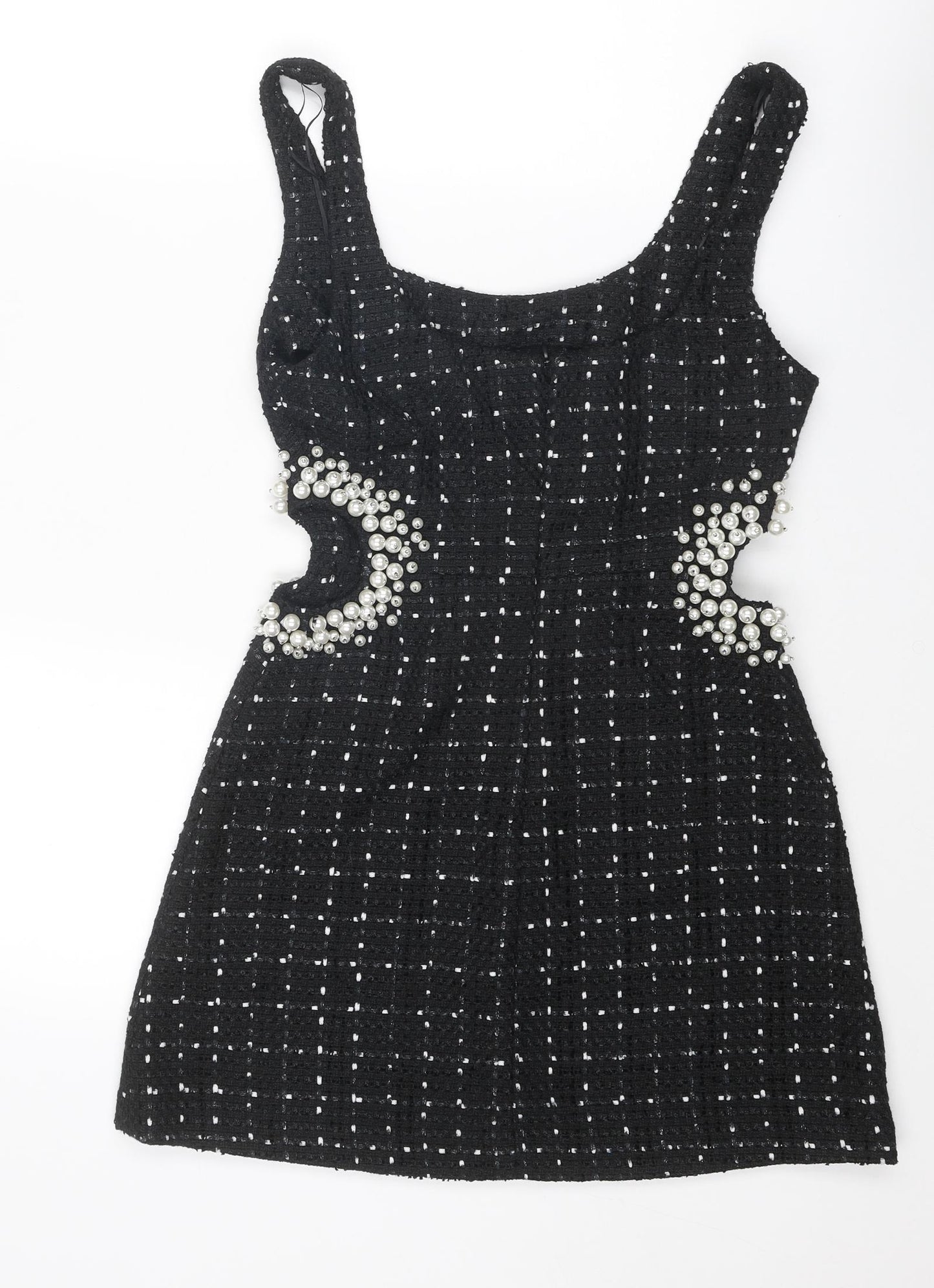 Zara Womens Black Polyester Mini Size S Round Neck Zip