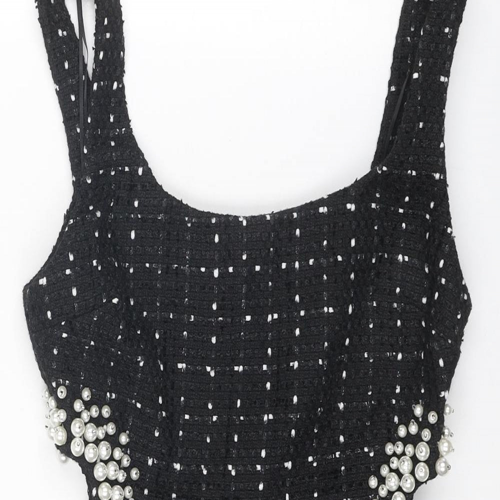 Zara Womens Black Polyester Mini Size S Round Neck Zip