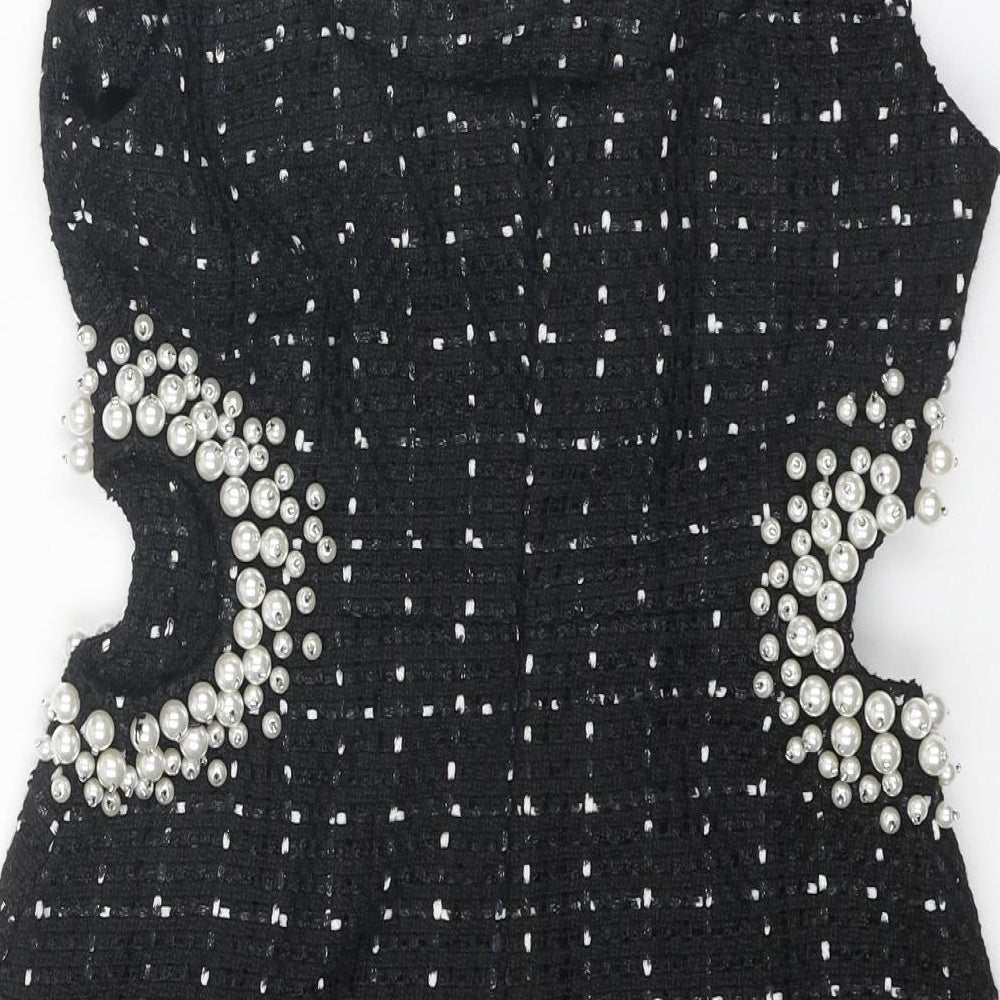 Zara Womens Black Polyester Mini Size S Round Neck Zip