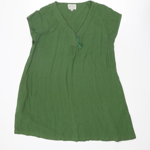 The Masai Womens Green Viscose A-Line Size M V-Neck Zip
