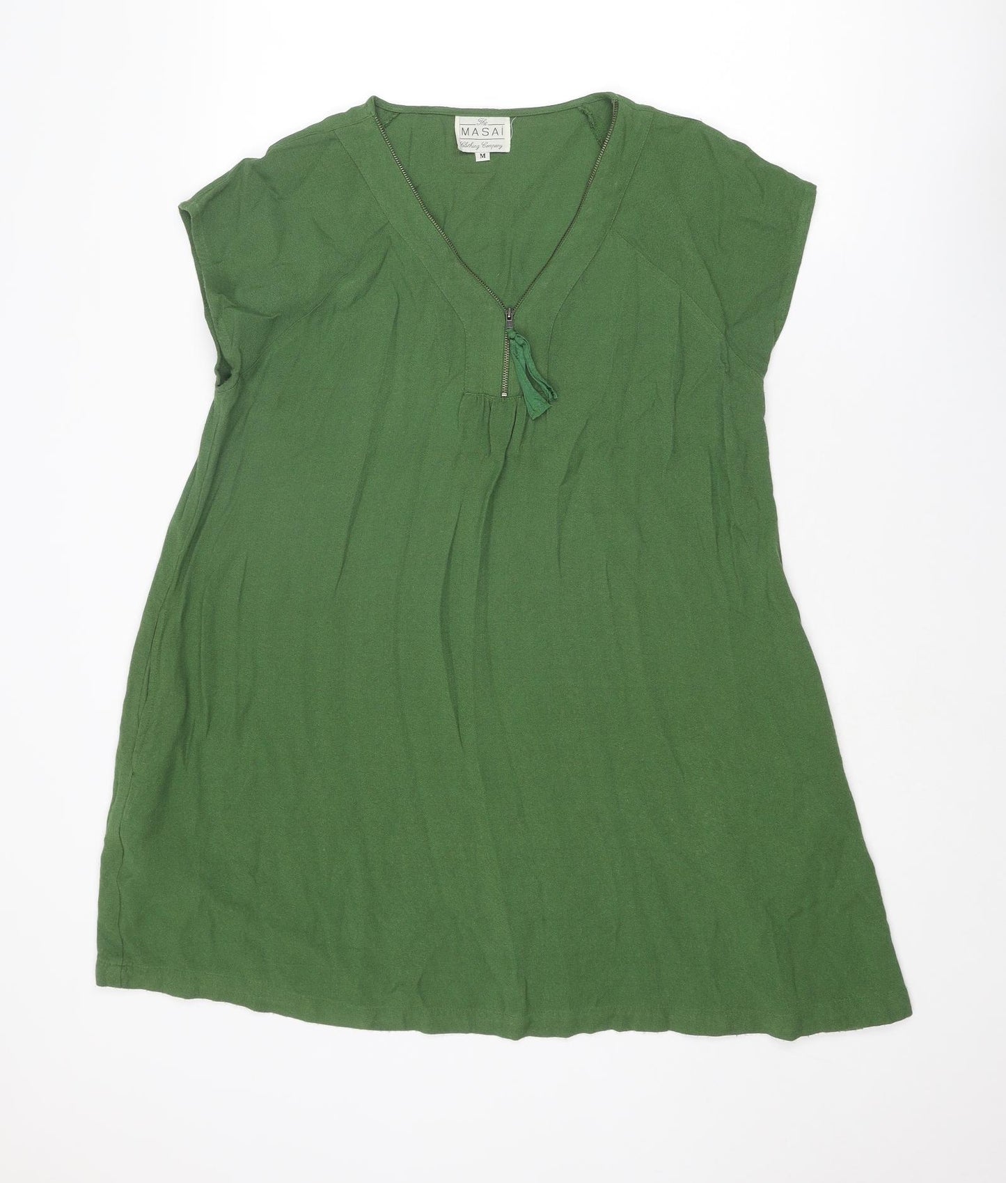 The Masai Womens Green Viscose A-Line Size M V-Neck Zip