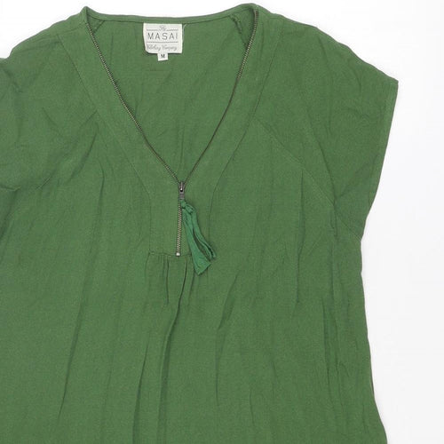 The Masai Womens Green Viscose A-Line Size M V-Neck Zip