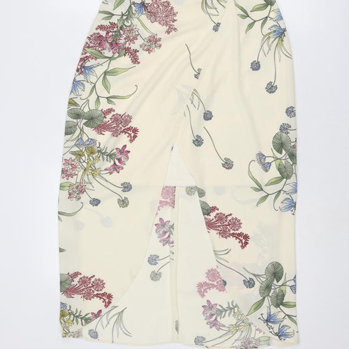 River Island Womens Ivory Floral Polyester A-Line Skirt Size 8 Zip